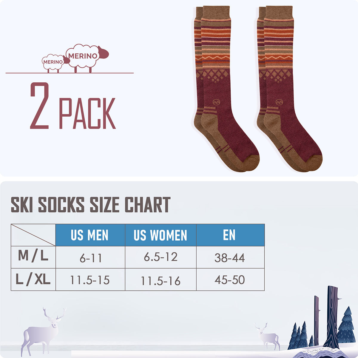 Chaussettes de Ski en Laine Mérinos