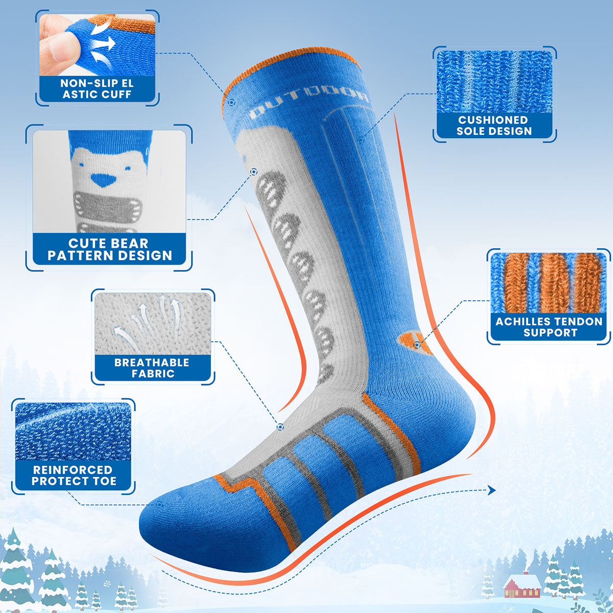 Chaussettes de Ski en Laine Mérinos pour Enfants