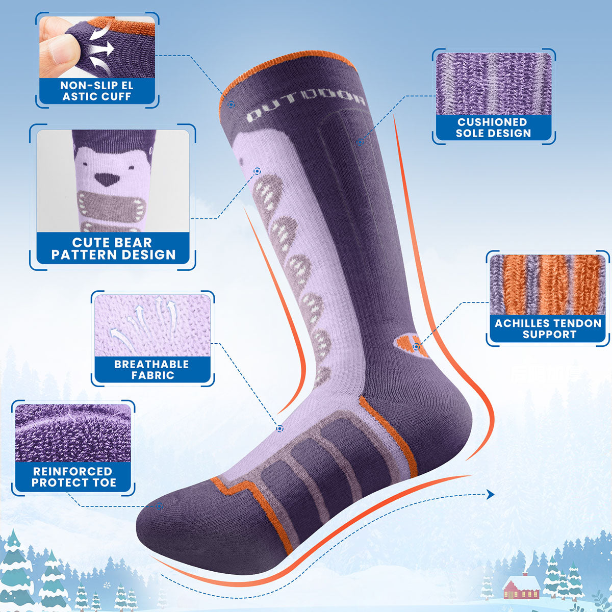 Chaussettes de Ski en Laine Mérinos pour Enfants