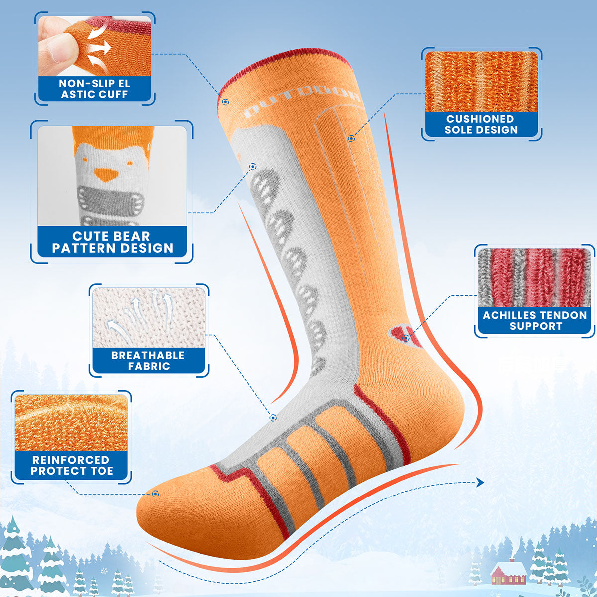 Chaussettes de Ski en Laine Mérinos pour Enfants