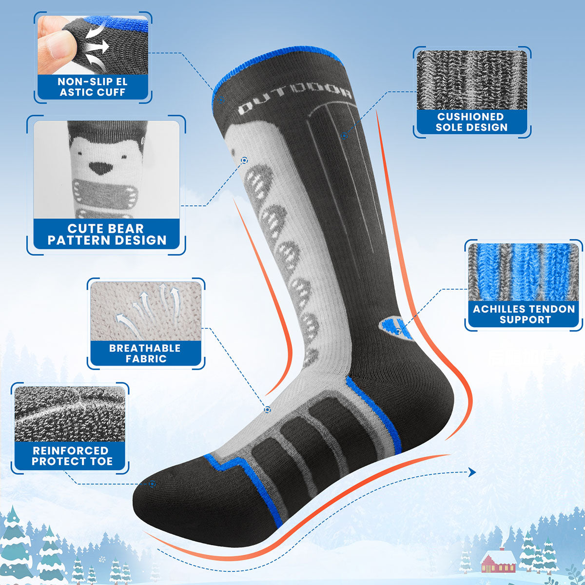 Chaussettes de Ski en Laine Mérinos pour Enfants