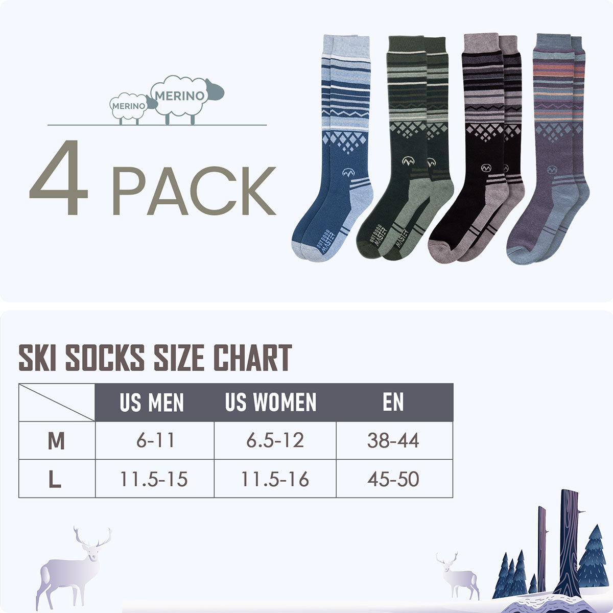 Chaussettes de Ski en Laine Mérinos