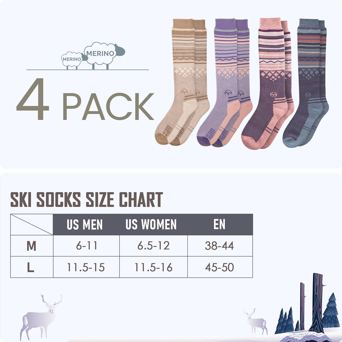 Chaussettes de Ski en Laine Mérinos