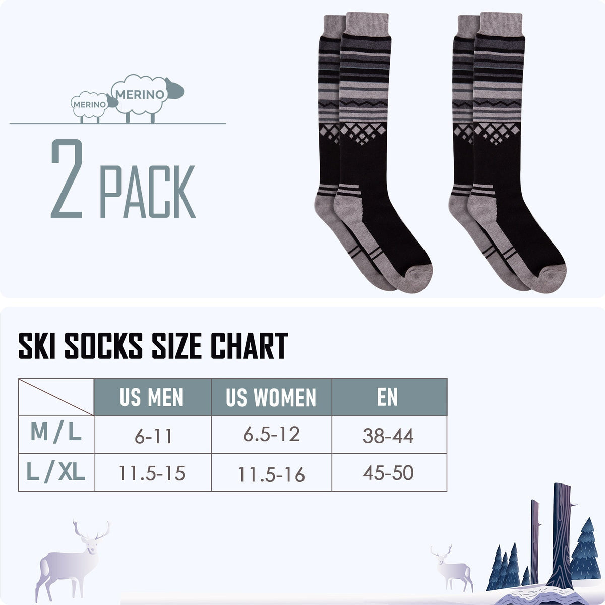 Chaussettes de Ski en Laine Mérinos