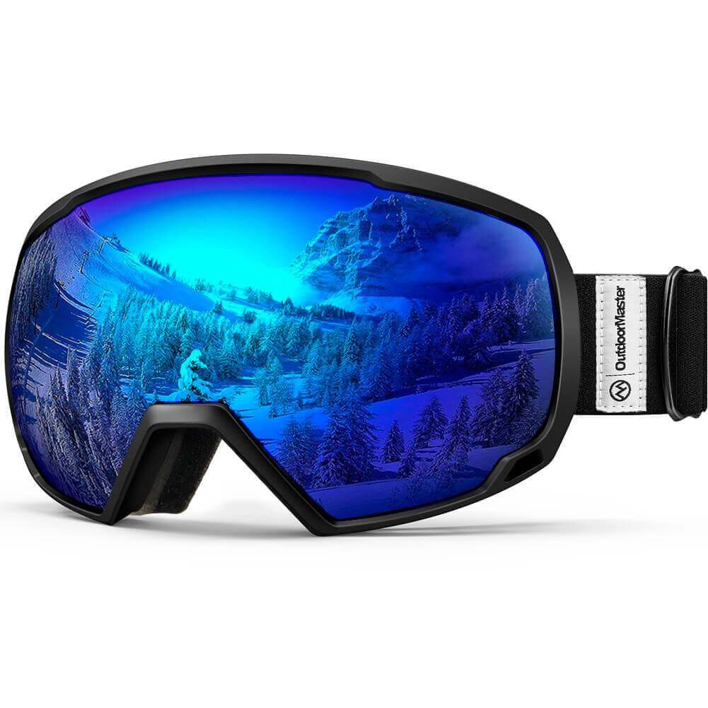 SKI GOGGLES OTG - 100% UV400 Protection - for Men, Women & Youth OutdoorMasterShop Black Frame VLT 15.4% Blue Lens 