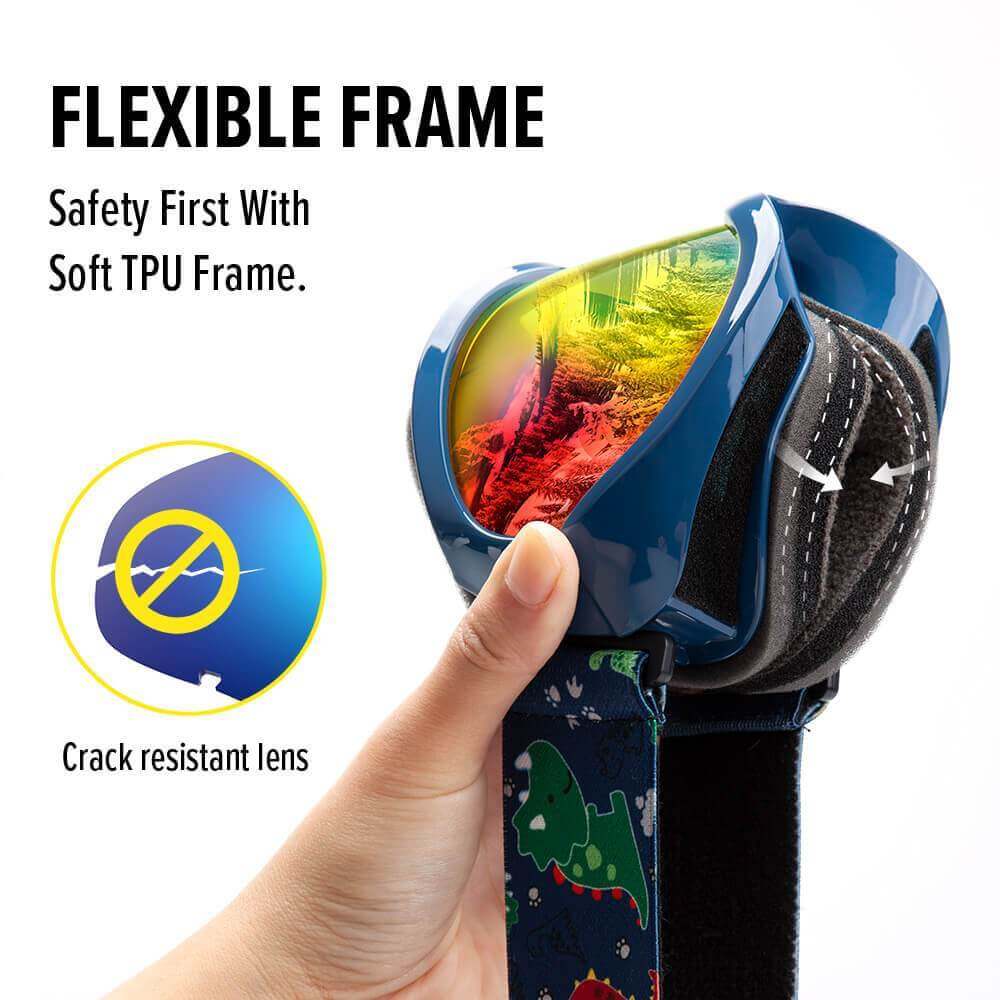 KIDS SKI GOGGLES OTG - 100% UV ProtectionFlexble Frame -Helmet Compatible OutdoorMasterShop