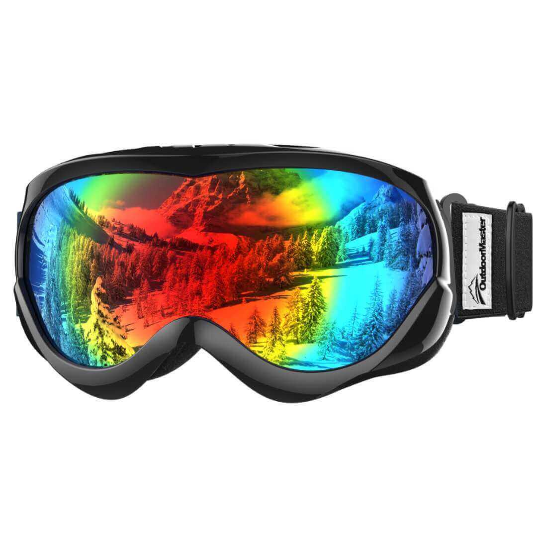 KIDS SKI GOGGLES OTG - 100% UV ProtectionFlexble Frame -Helmet Compatible OutdoorMasterShop Black Frame VLT 14% Grey Lens