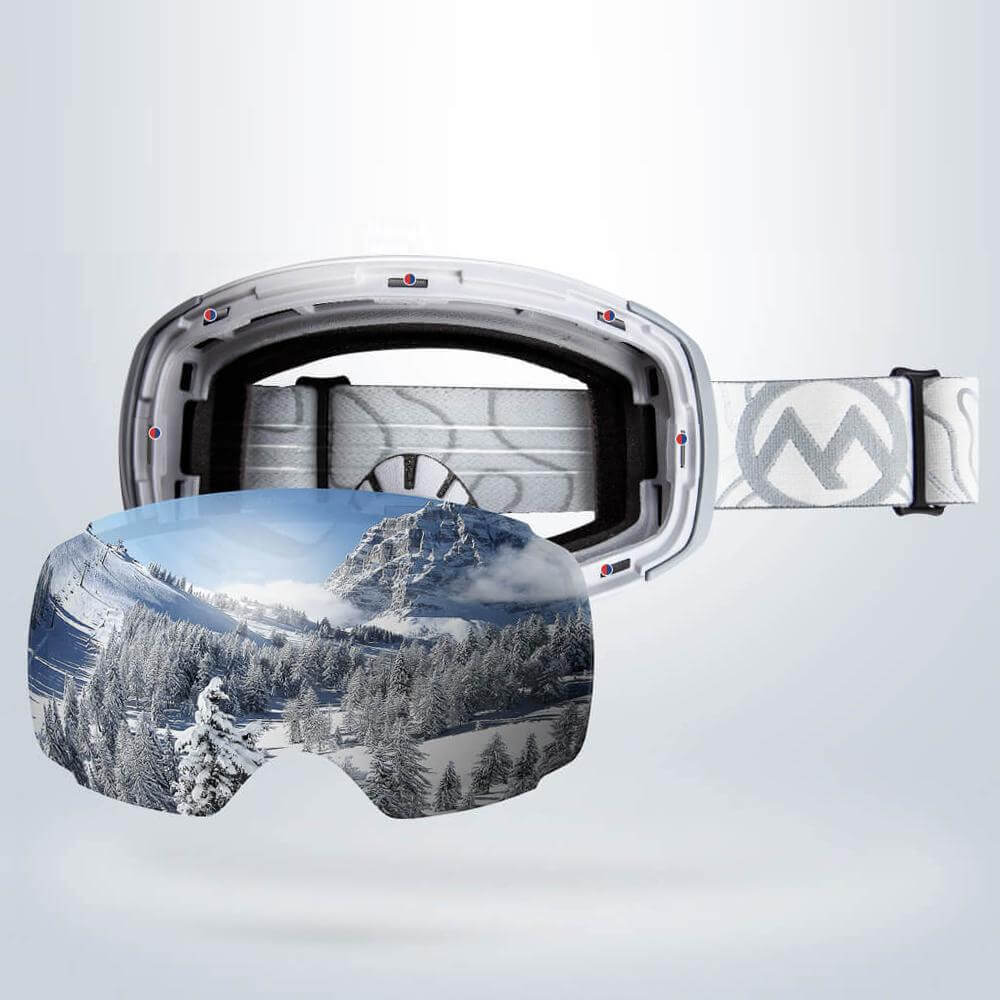SKI GOGGLES PRO CLASSIC- 20+ Different Lens for Men, Women & Youth - Magnetic Interchangeabele Lens System OutdoorMasterShop Camo Frame VLT 10% Grey Lens with REVO Silver 