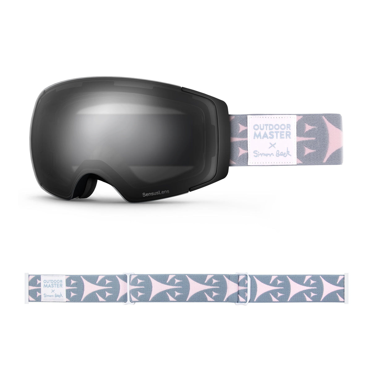 OutdoorMaster x Simon Beck Ski Goggles Pro Series - Snowshoeing Art Limited Edition OutdoorMaster SensusLens VLT 16-80% Photochromatic clear to Grey Bouncy Triangles