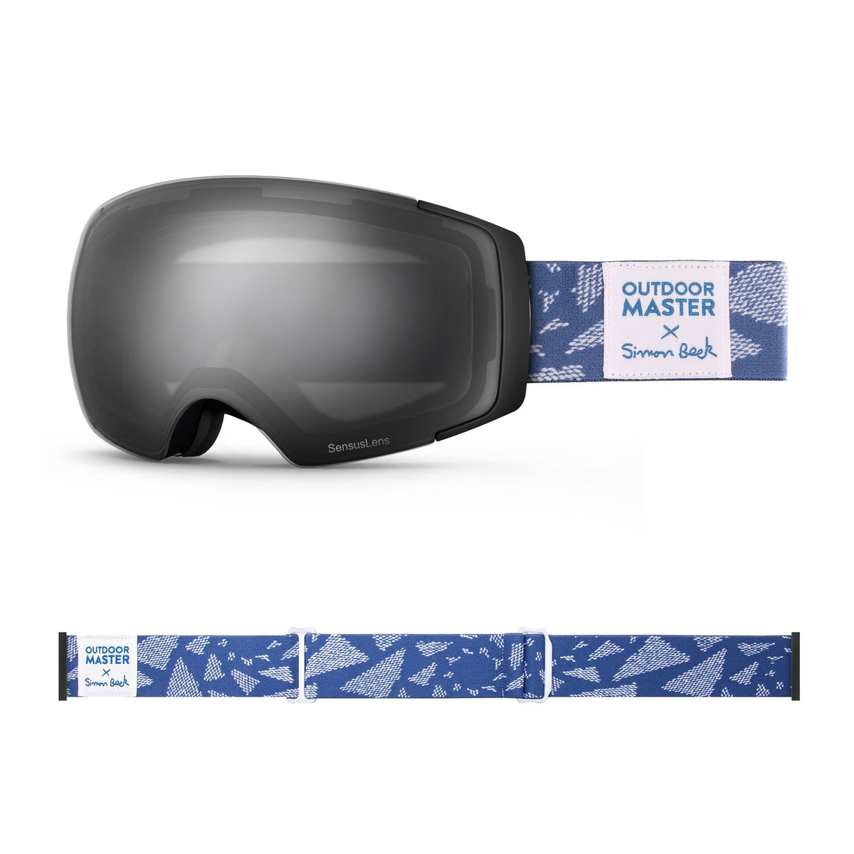 OutdoorMaster x Simon Beck Ski Goggles Pro Series - Snowshoeing Art Limited Edition OutdoorMaster SensusLens VLT 13-60% From Light to Dark Grey Flying Triangles