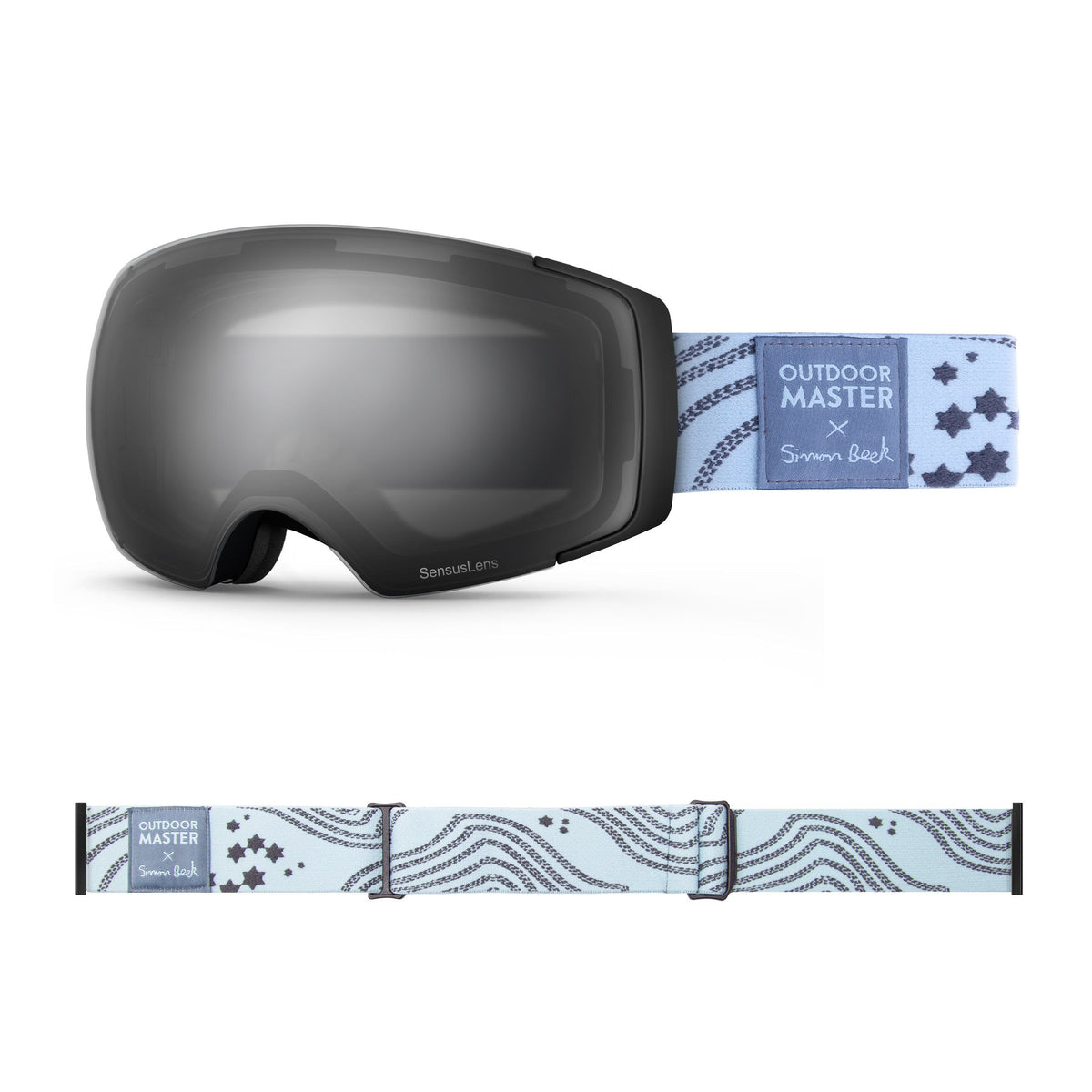 OutdoorMaster x Simon Beck Ski Goggles Pro Series - Snowshoeing Art Limited Edition OutdoorMaster SensusLens VLT 13-60% From Light to Dark Grey Star Road-Lightsteelblue