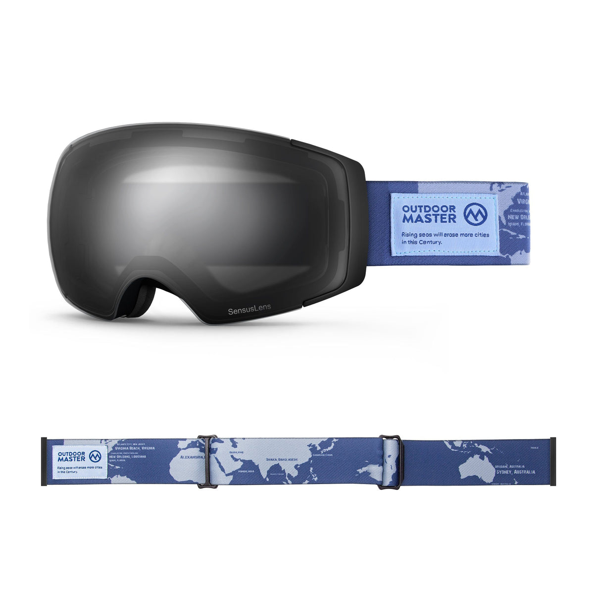 Eco-friendly Ski Goggles Pro Series - The Disappearing Places/Classic BambooStraps Limited Edition OutdoorMaster SensusLens VLT 13-60% From Light to Dark Grey The Disappearing Places