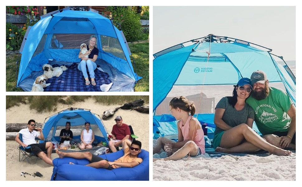 OutdoorMaster Pop Up 3-4 Person Beach Tent X-Large - Easy Setup, Portable Beach Shade Canopy Folding Sun Shelter with UPF 50+ UV Protection Removable Skylight Family Size
