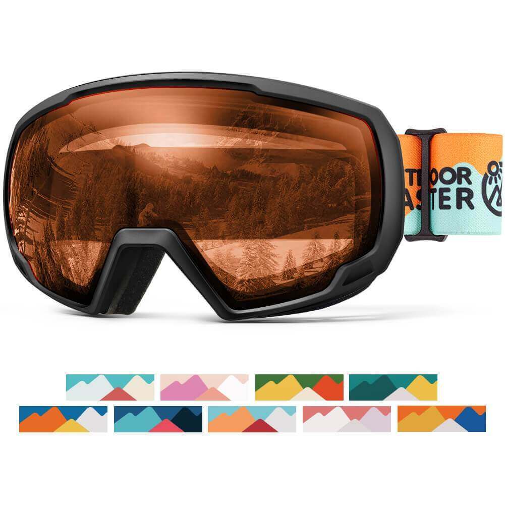 KIDS SKI GOGGLES PRO - 100% UV Protection Spherical Lens - Helmet Compatible - OTG OutdoorMaster VLT 58% Orange Lens