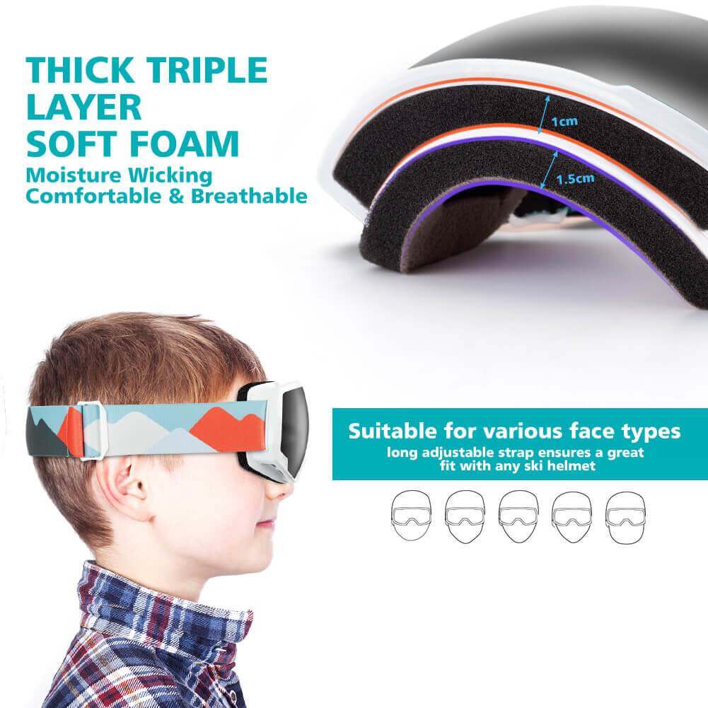 KIDS SKI GOGGLES PRO - 100% UV Protection Spherical Lens - Helmet Compatible - OTG OutdoorMaster