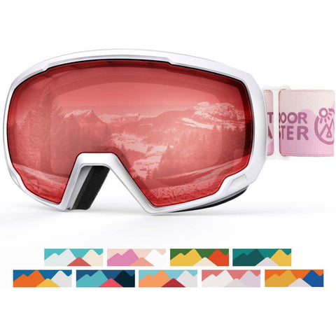 KIDS SKI GOGGLES PRO - 100% UV Protection Spherical Lens - Helmet Compatible - OTG OutdoorMaster VLT 54% Pink Lens